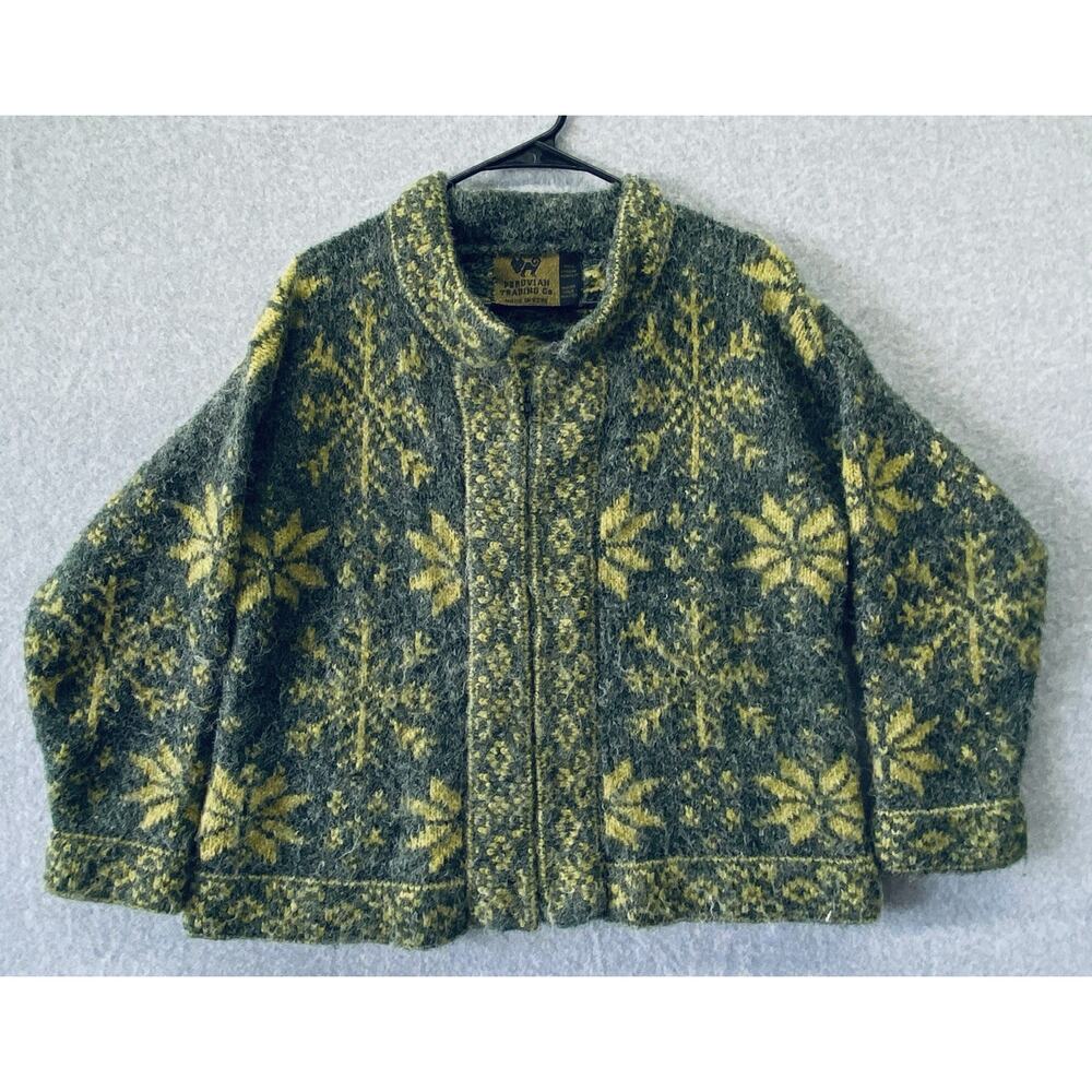LUX Peruvian Trading Co Sweater Jacket L Art to Wear Nordic Icelandic Ski Zip